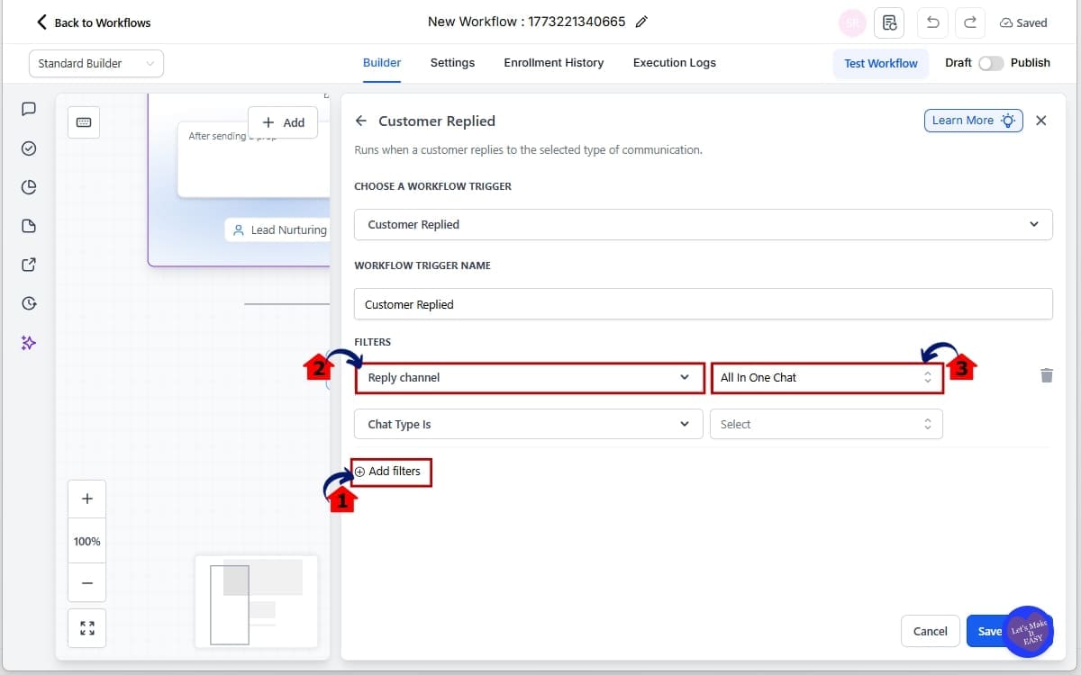 GHL Chat Reply Trigger - Select All-in-One Chat as the Reply Channel