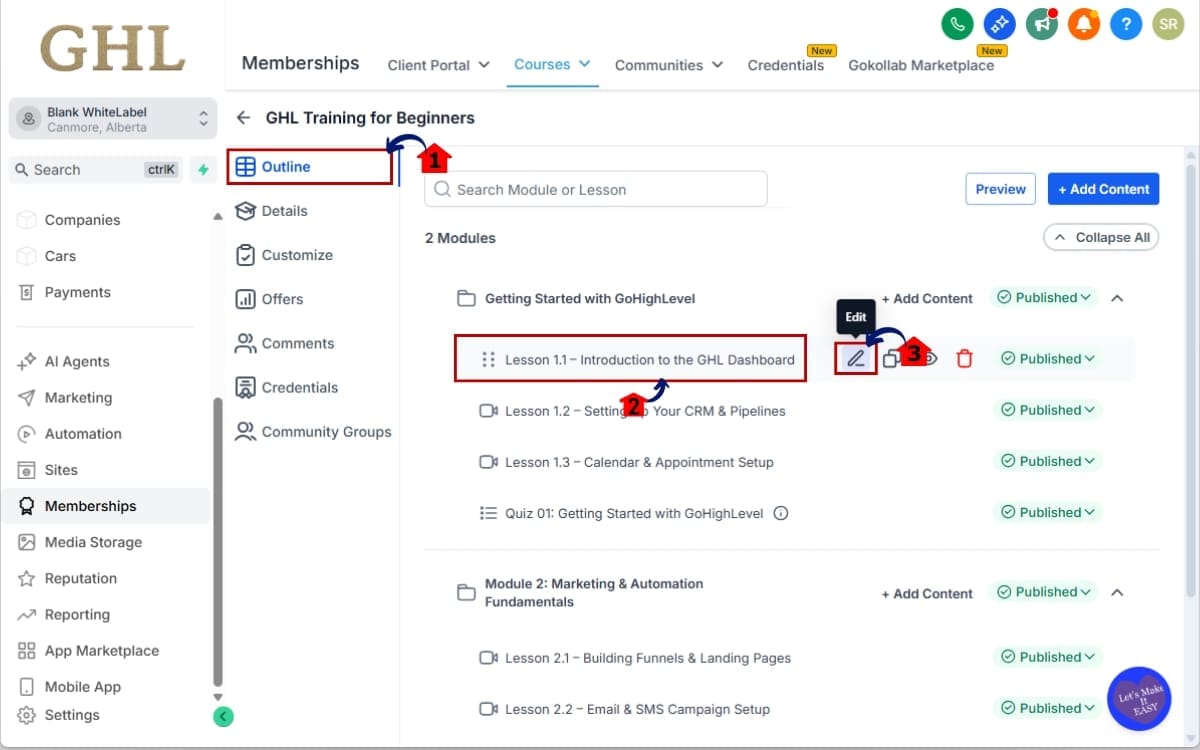 Course media import
- Open the Lesson You Want to Modify