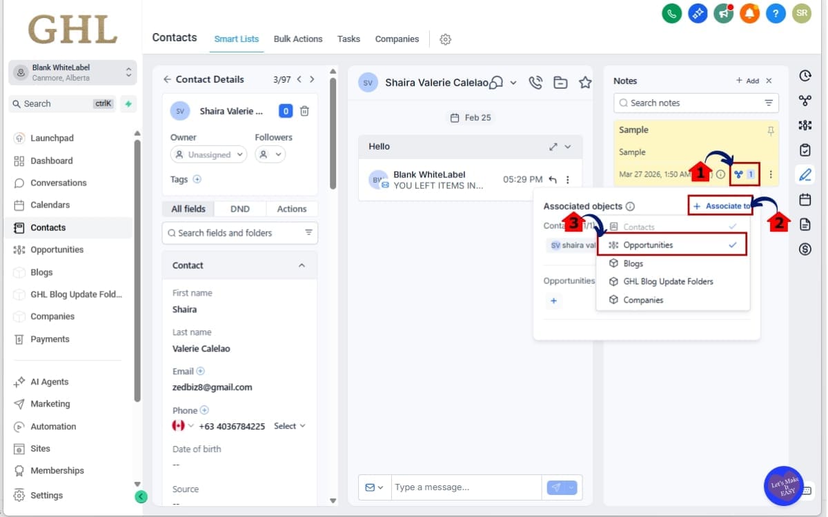 GoHighLevel Custom Object Notes
- Associate the Note with a Custom Object