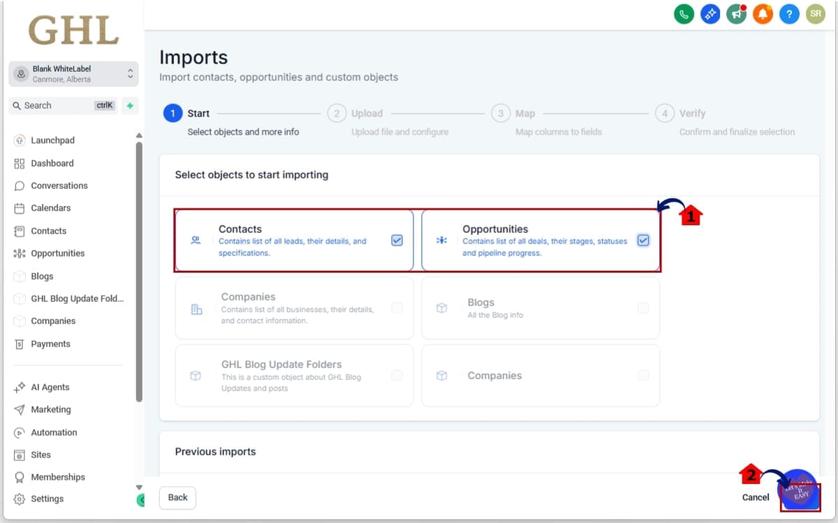Custom Object Import - Select Objects to Start Importing Process