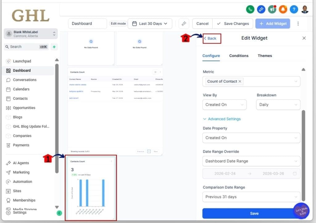 customize-dashboard-widgets-added-back GHL customize dashboard widget - Check the added widget before returning to the Dashboard Editor