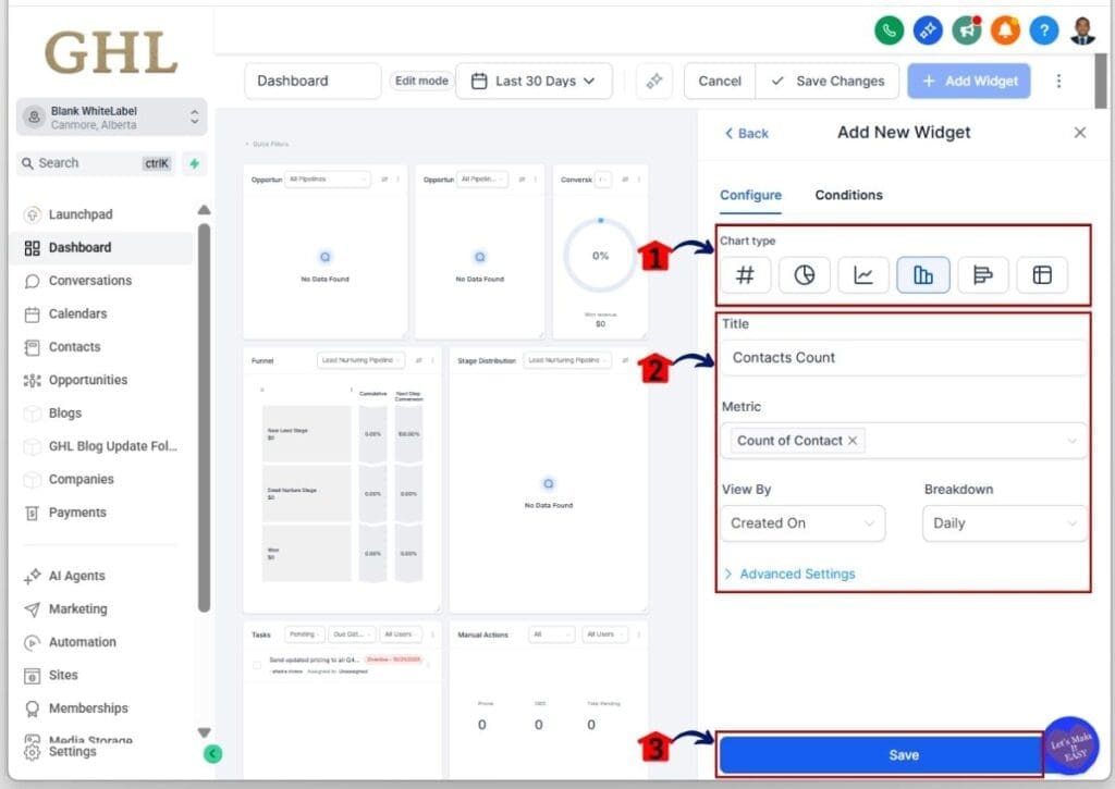 customize-dashboard-widgets-saving customize dashboard widget - Configure the settings of the widget before saving