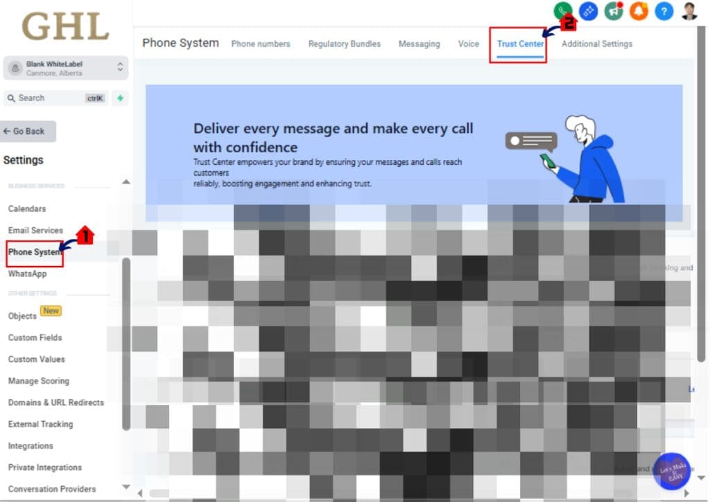GoHighLevel Trust Center for managing A2P Campaign Rejection feedback and campaign status