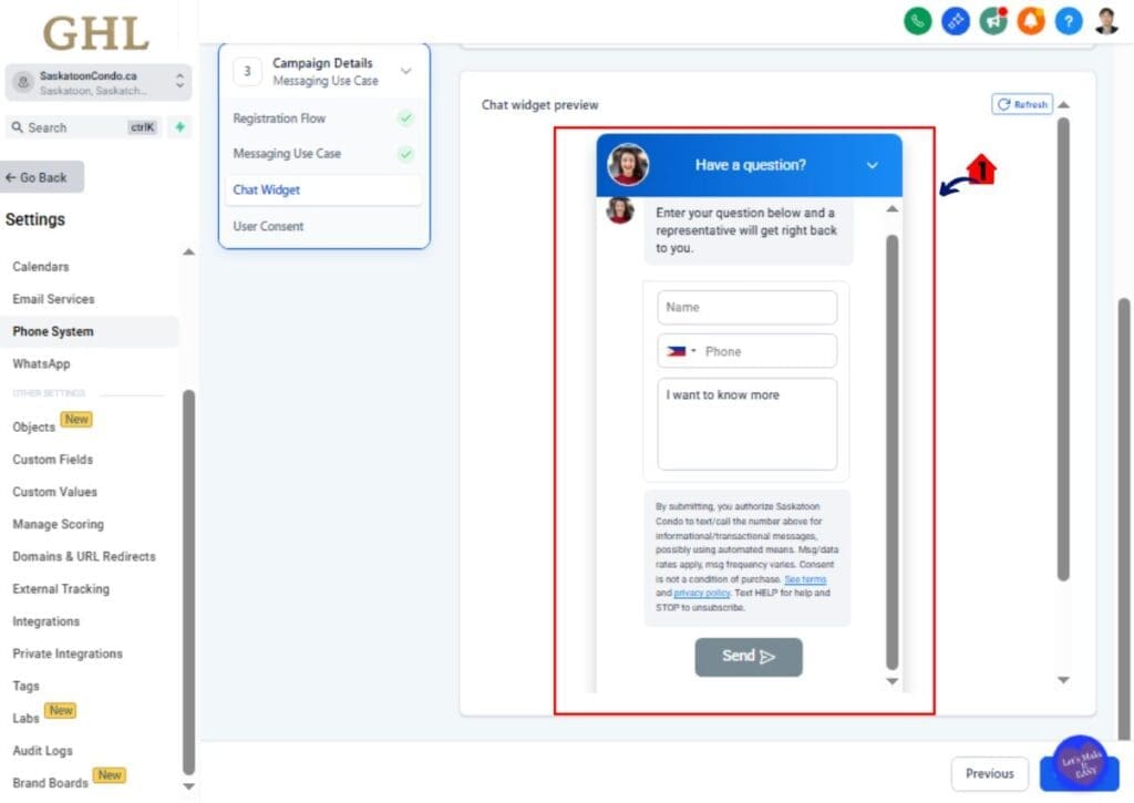 ghl-a2p-pre-built-campaign-09 GoHighLevel A2P campaign registration review SMS opt-in chat widget