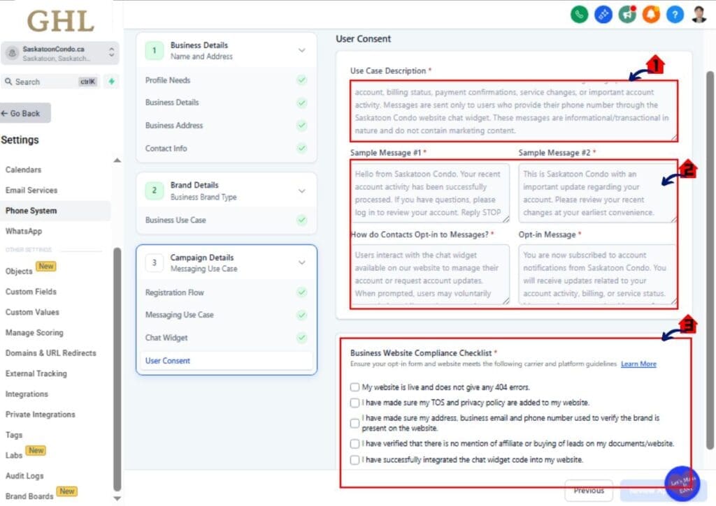 ghl-a2p-pre-built-campaign-10 GHL A2P campaign registration preview the compliant SMS opt-in widget