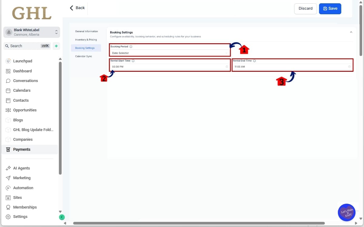 GHL Booking Period Settings
 - Verify Time Selection Behavior in settings