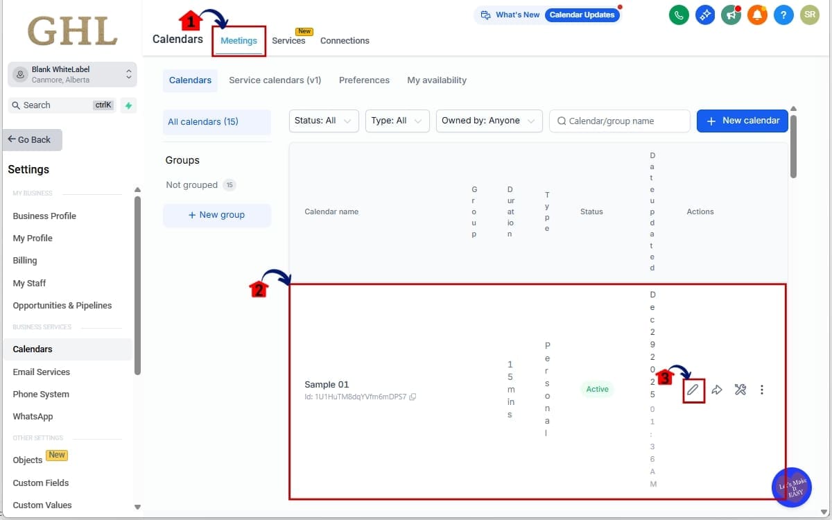 Calendar Settings - Edit an Existing Calendar in the Meetings Tab