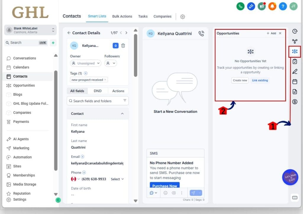 ghl opportunities tab - view
