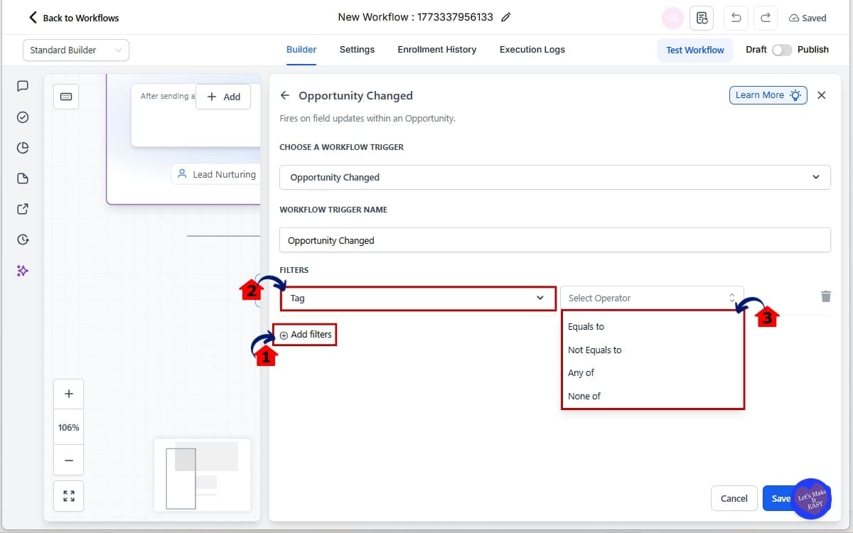 GHL Tag Filtering - Configure the Trigger Settings and Apply 