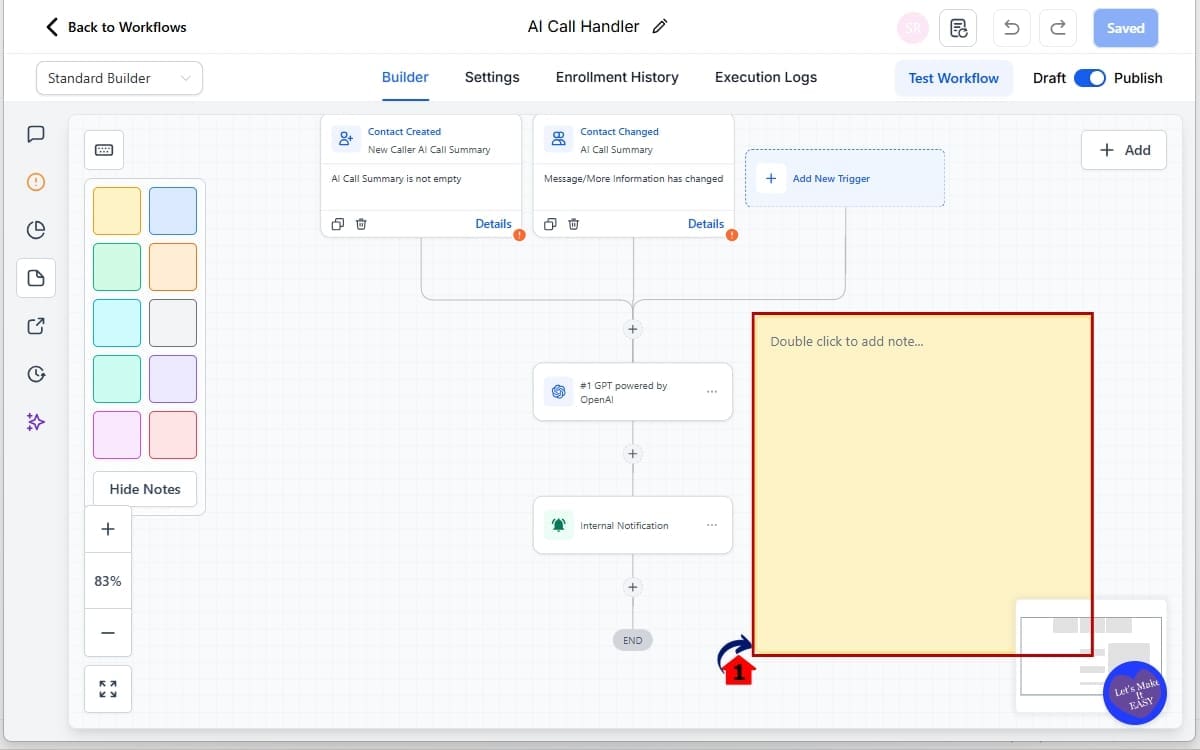 GHL Workflow Sticky Notes
 - Add a Workflow Sticky Note on The Toolbar