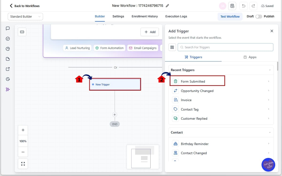 workflow trigger descriptions
 - Add a Trigger in the workflow