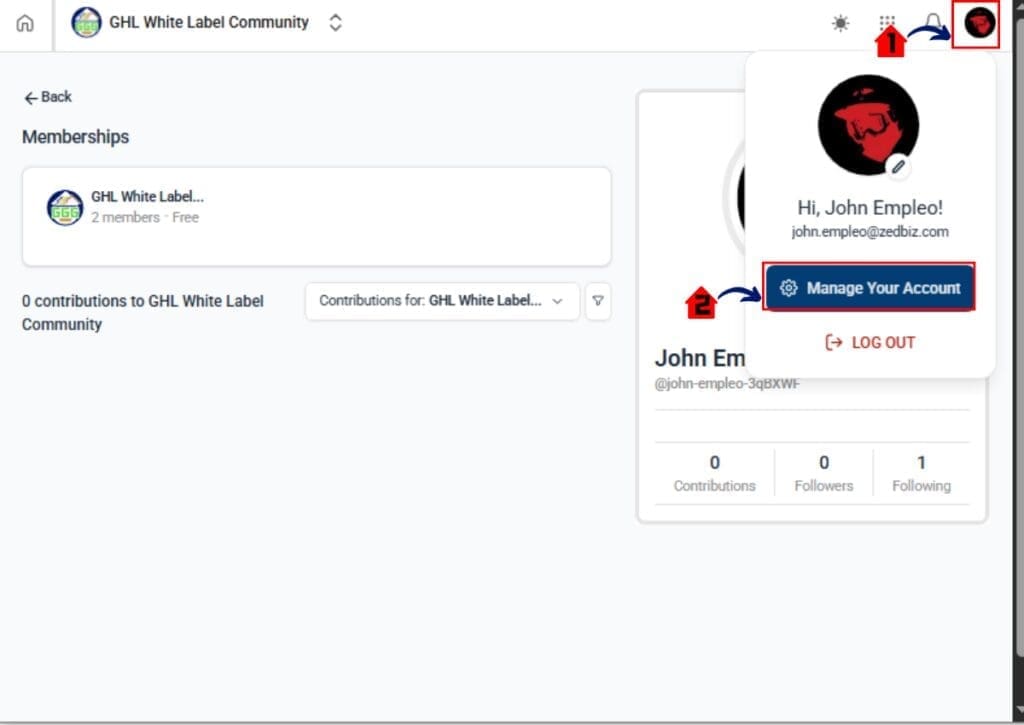 GoHighLevel Community Accesing Personal profile