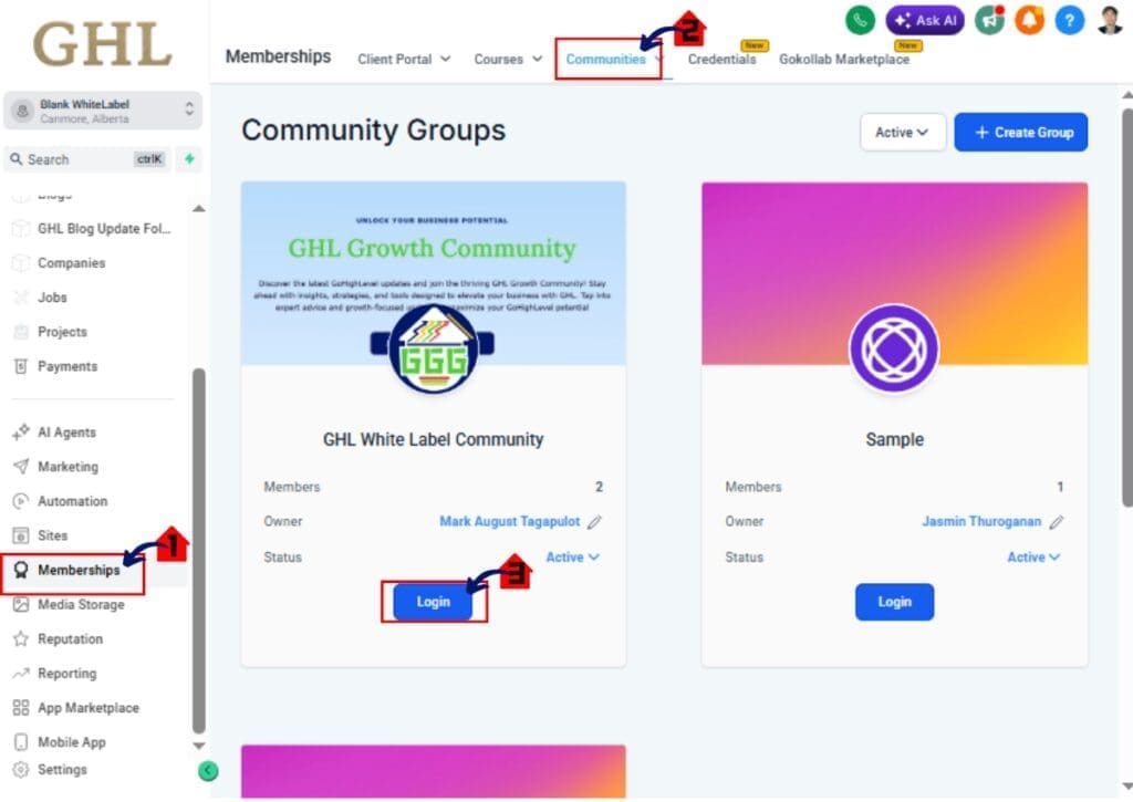 GoHighLevel dashboard showing Calendars menu item in the left sidebar highlighted for accessing Personal