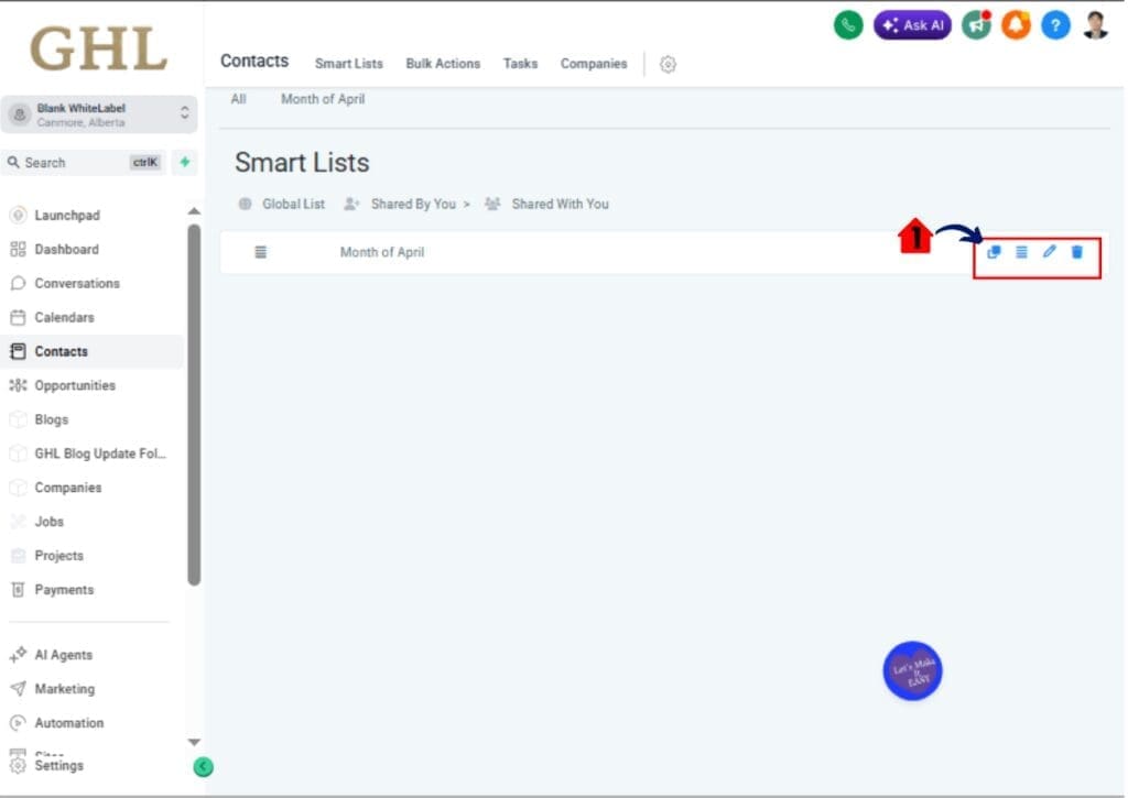 Manage Smart Lists in GoHighLevel – Rename Clone or Delete Lists