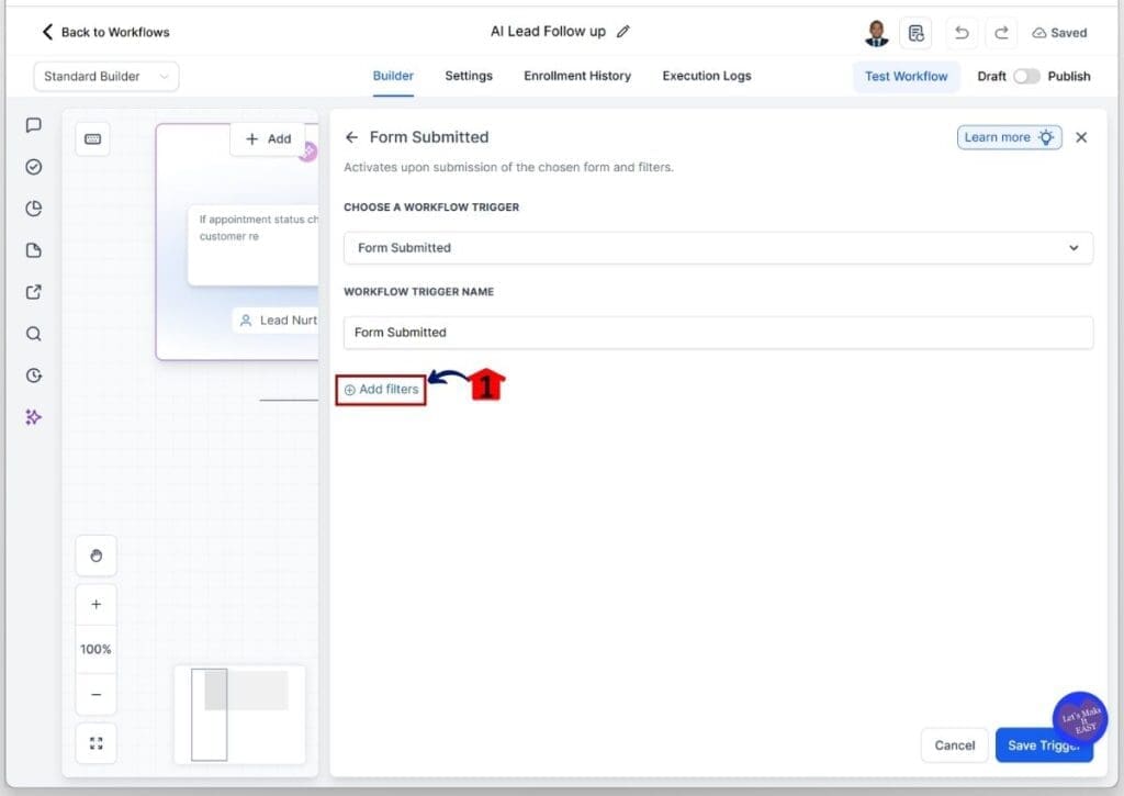 AI lead follow up - Add filters on the Form Submitted Trigger