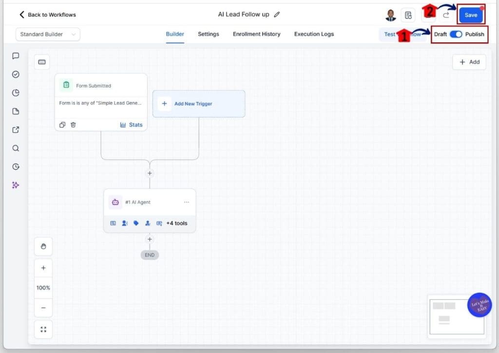 GHL AI lead follow up - Publish and save your workflow