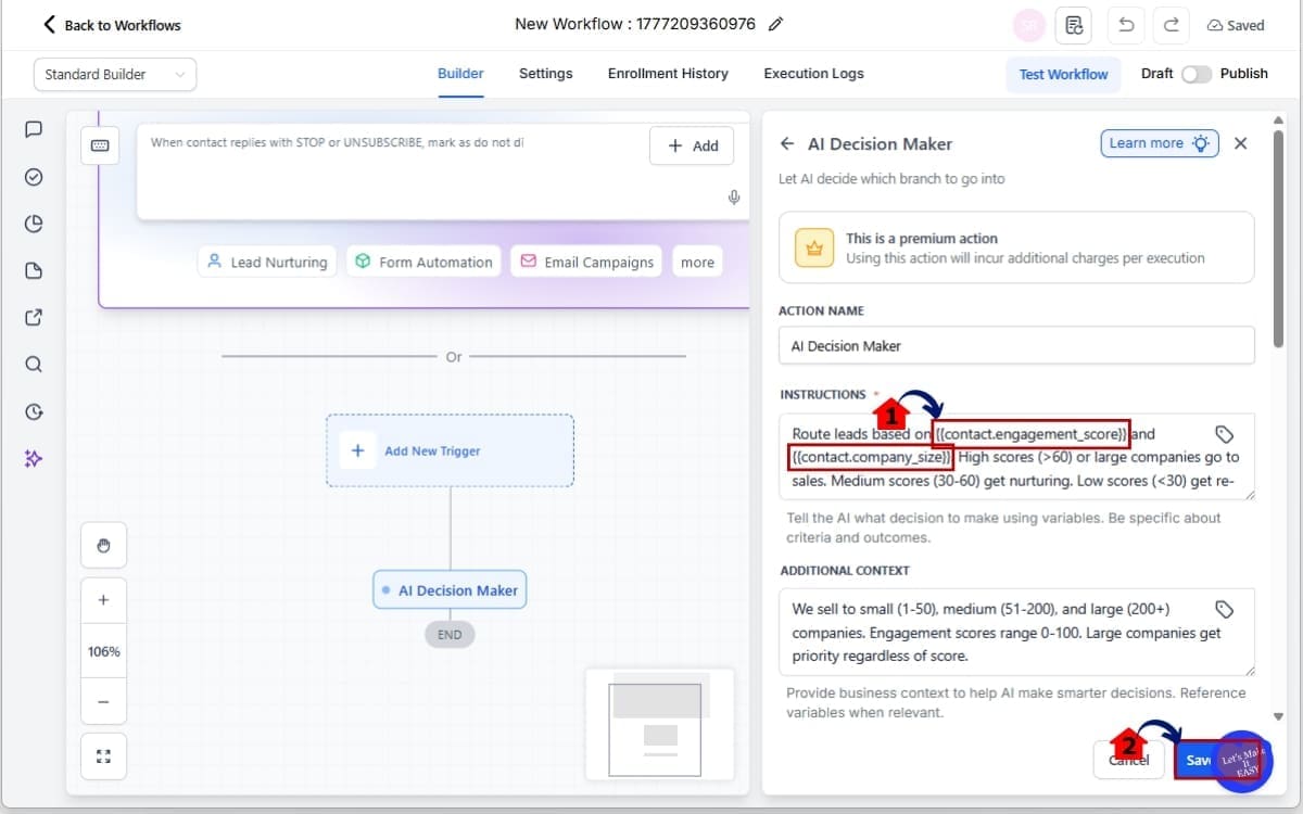GHL AI Workflow Automation
 - Validate Variable Formatting in Actions