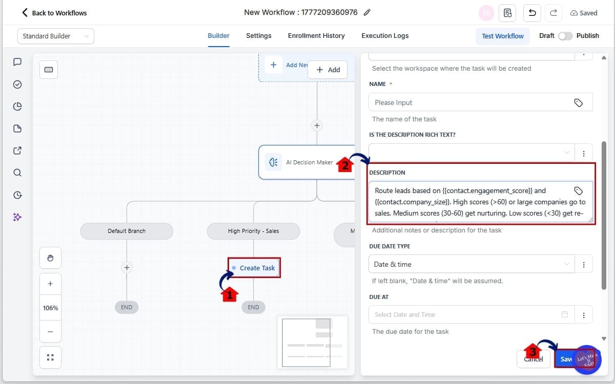 GoHighLevel AI Workflow Automation
 - Improve Create Task Descriptions in Workflow