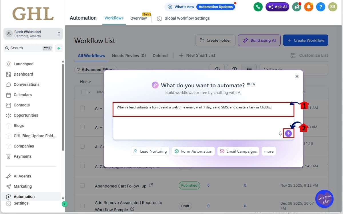 AI Workflow Builder
 - Generate a Workflow Using AI Builder