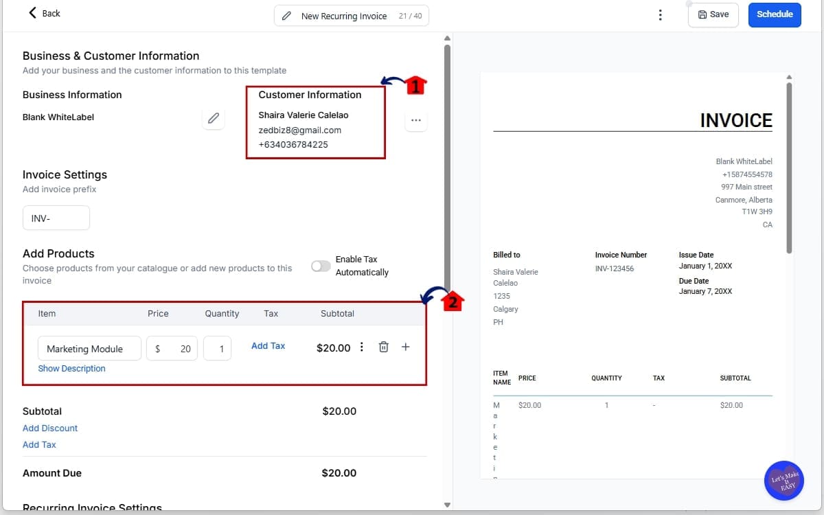 Auto Payment Invoices
 - Create a Recurring or Scheduled Invoice