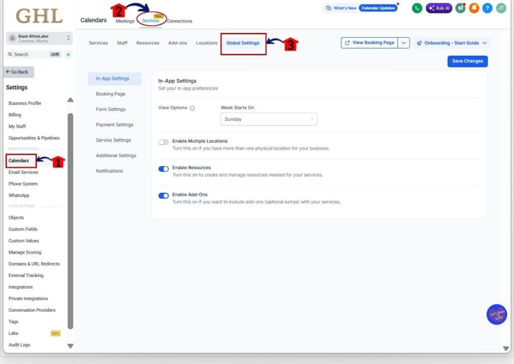 ghl booking page pricing - global settings