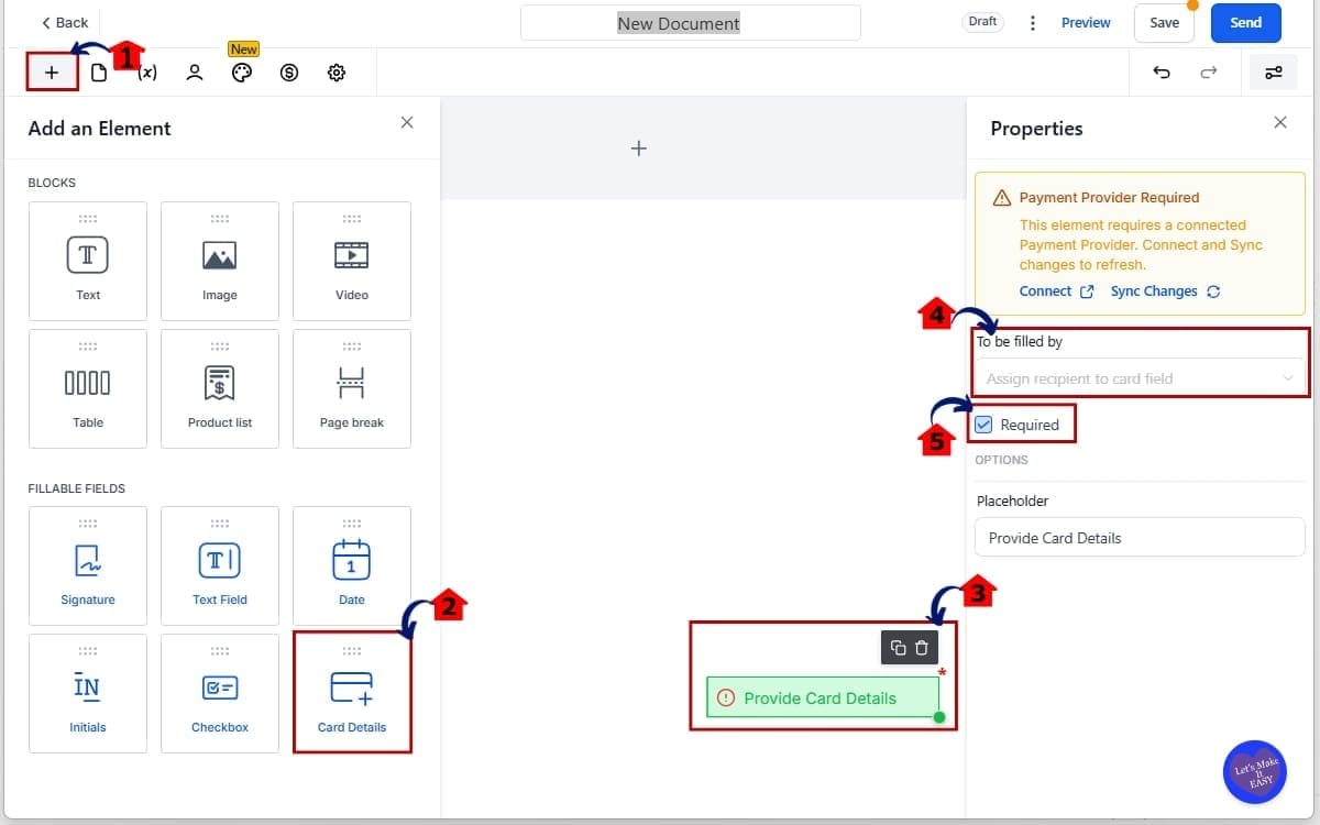 Card Details Collection
 - Add the Card Details Field in Documents