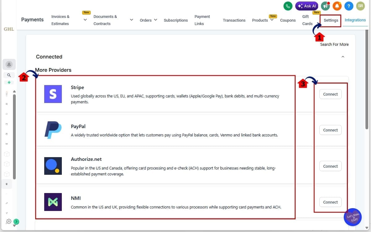 GHL Card Details Collection
 - Connect Your Payment Provider in GHL