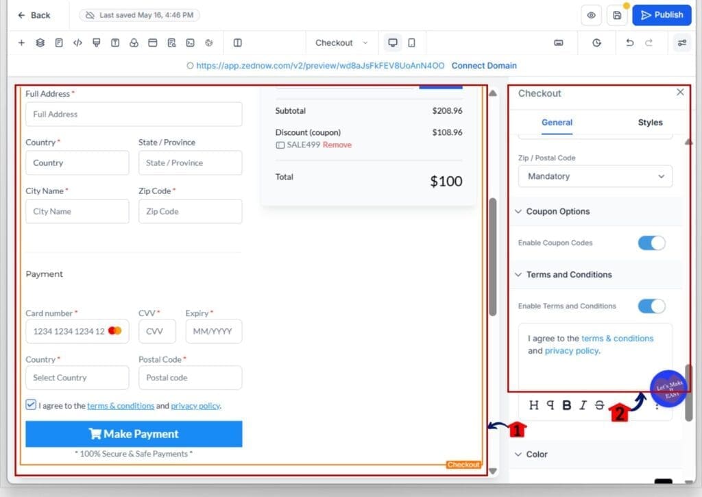 gohighlevel checkout consent checkbox - select