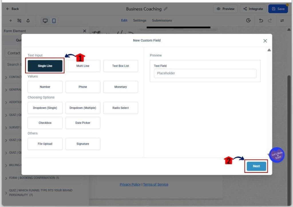 create-custom-form-custom-fields-single-line