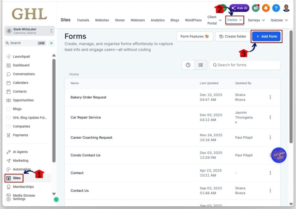 create-custom-form-custom-fields-sites Custom fields form builder in GHL