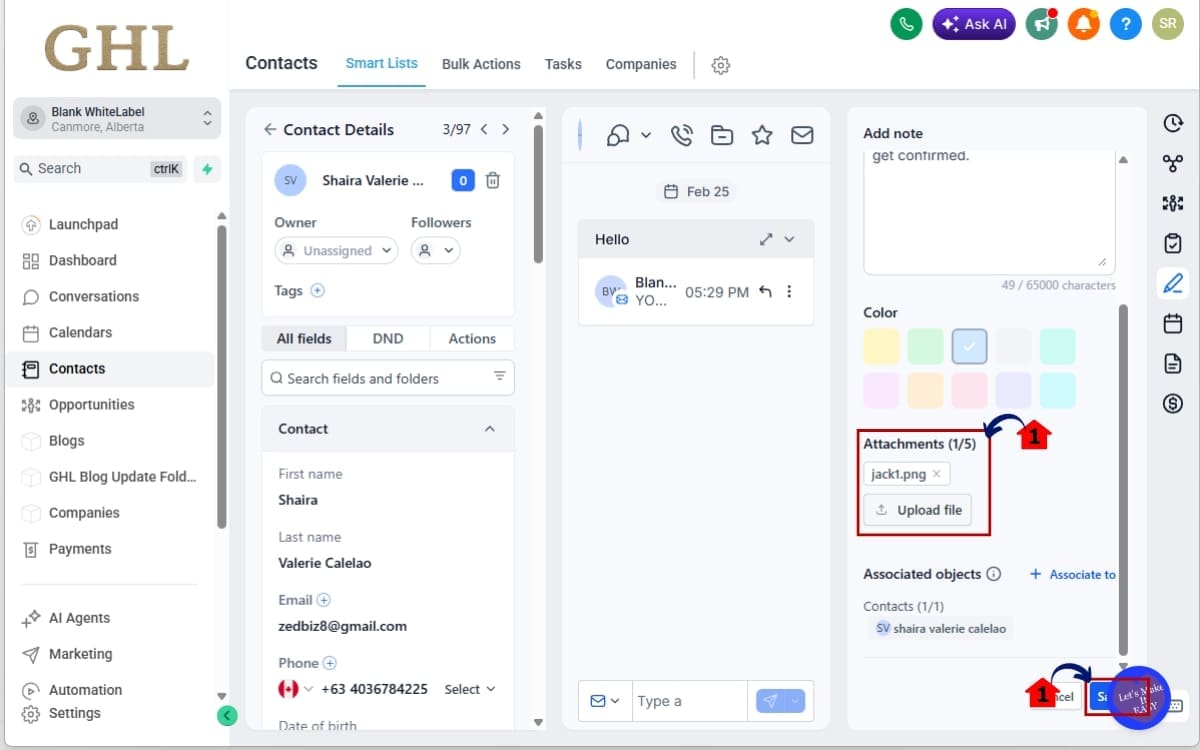 GoHighLevel CRM Notes Management
 - Attach Supporting Files to a Contact Note