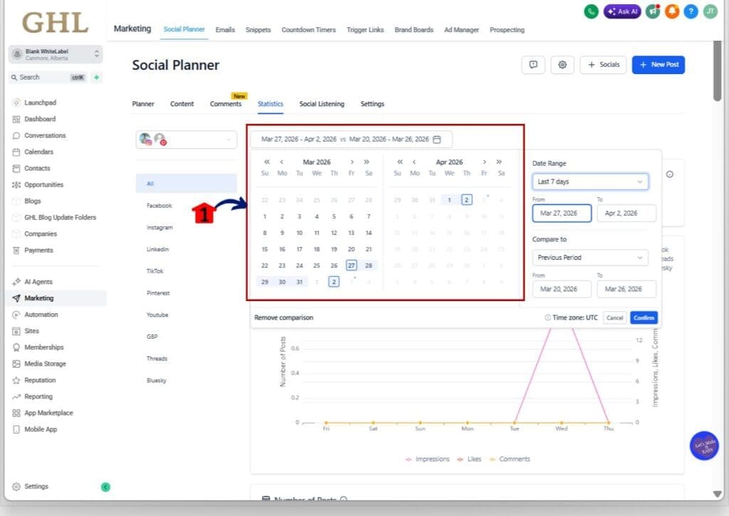 ghl custom date range - set