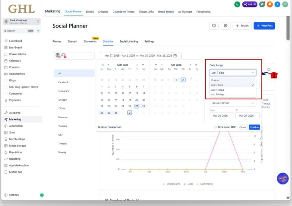 gohighlevel custom date range - present