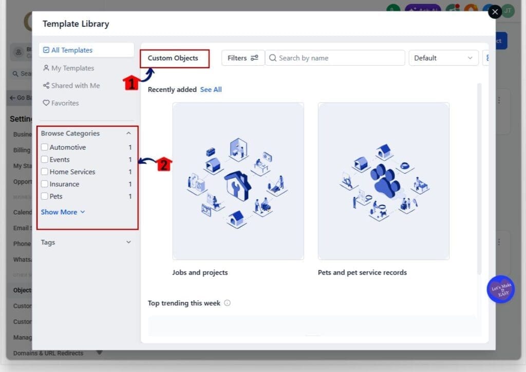 gohighlevel custom object templates - category