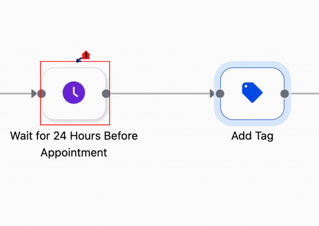 GHL Workflow Builder UX node click highlight and drop effect