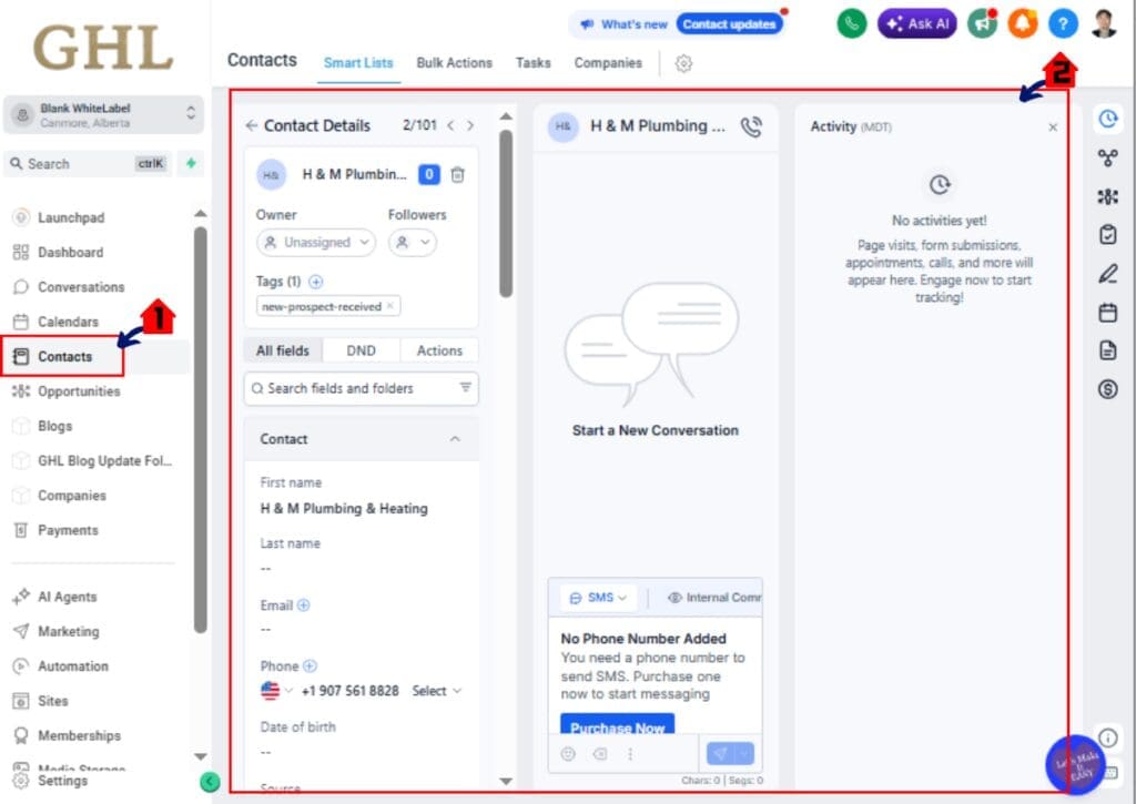 ghl-contact-page-customization-03 Contact Page Customization active inside GoHighLevel Contacts