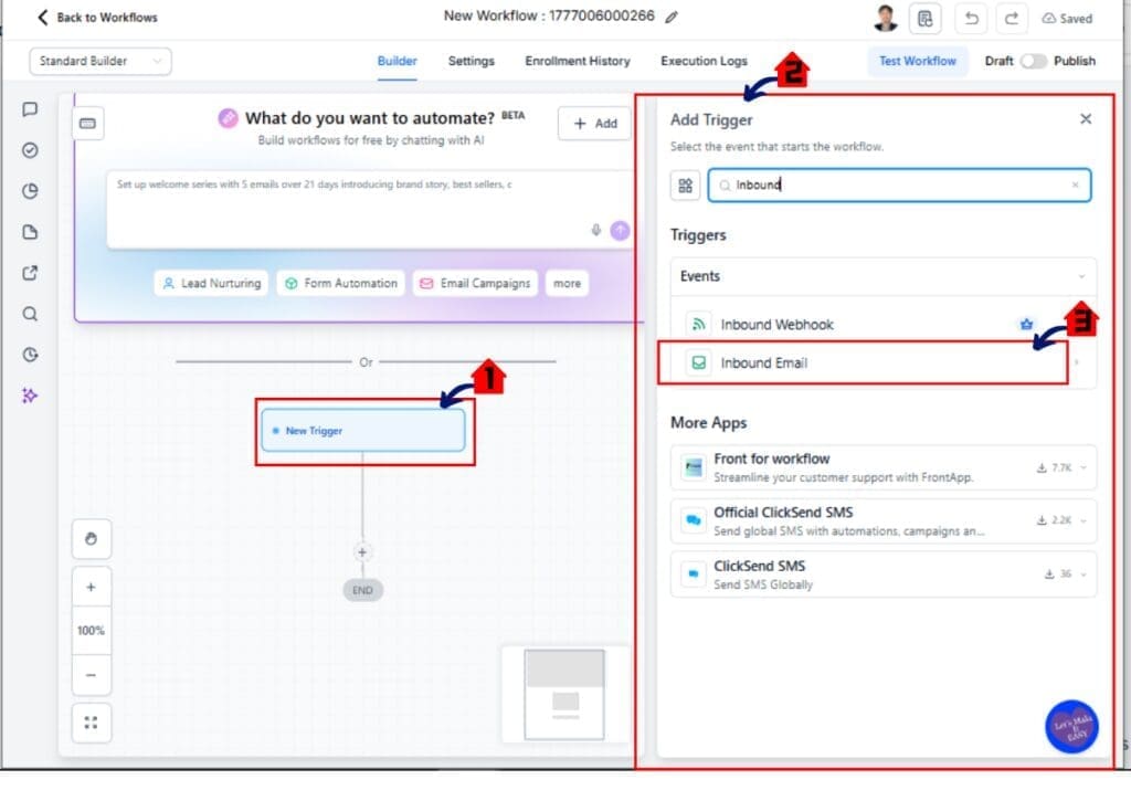GHL Inbound Email Trigger – Create or Edit Workflow