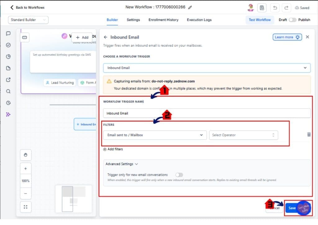 GHL Inbound Email Trigger Settings Configuration
