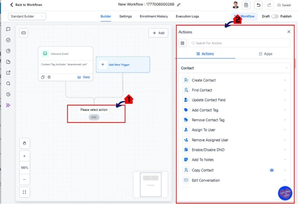 GHL Inbound Email Trigger Test and Activate Workflow