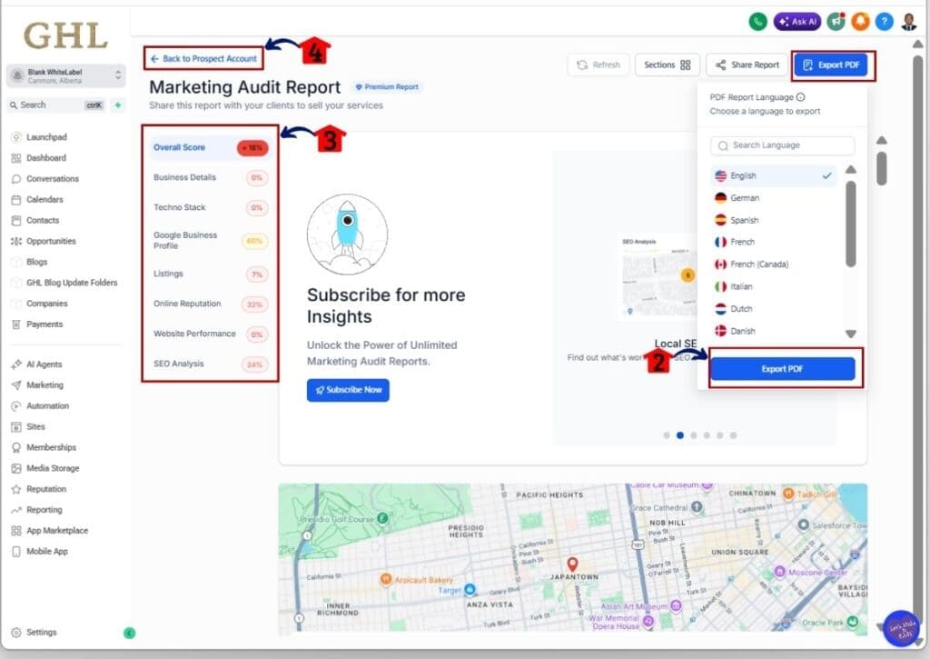 GHL local lead generation - Check and generate a file for your prospect's Marketing Audit Report