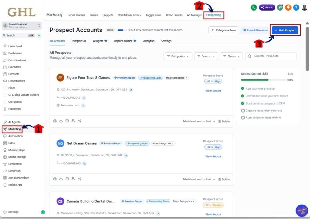 How to find local lead generation prospects in GHL Prospecting