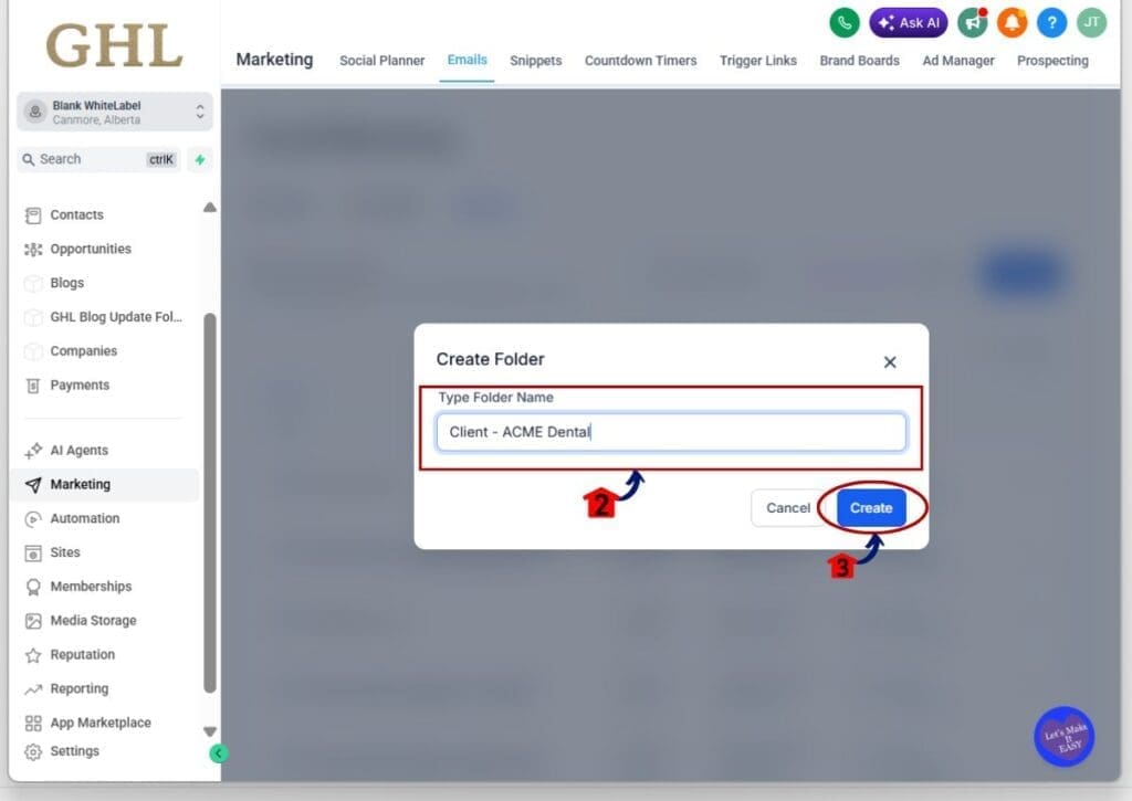 gohighlevel nested folder - new folder