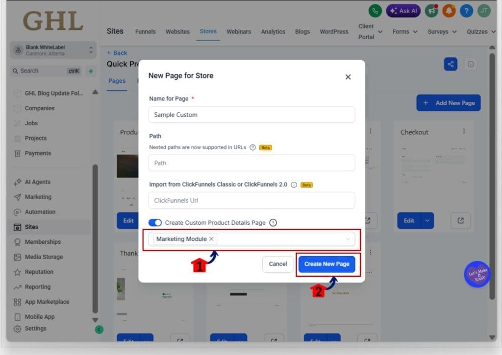 product page templates - create