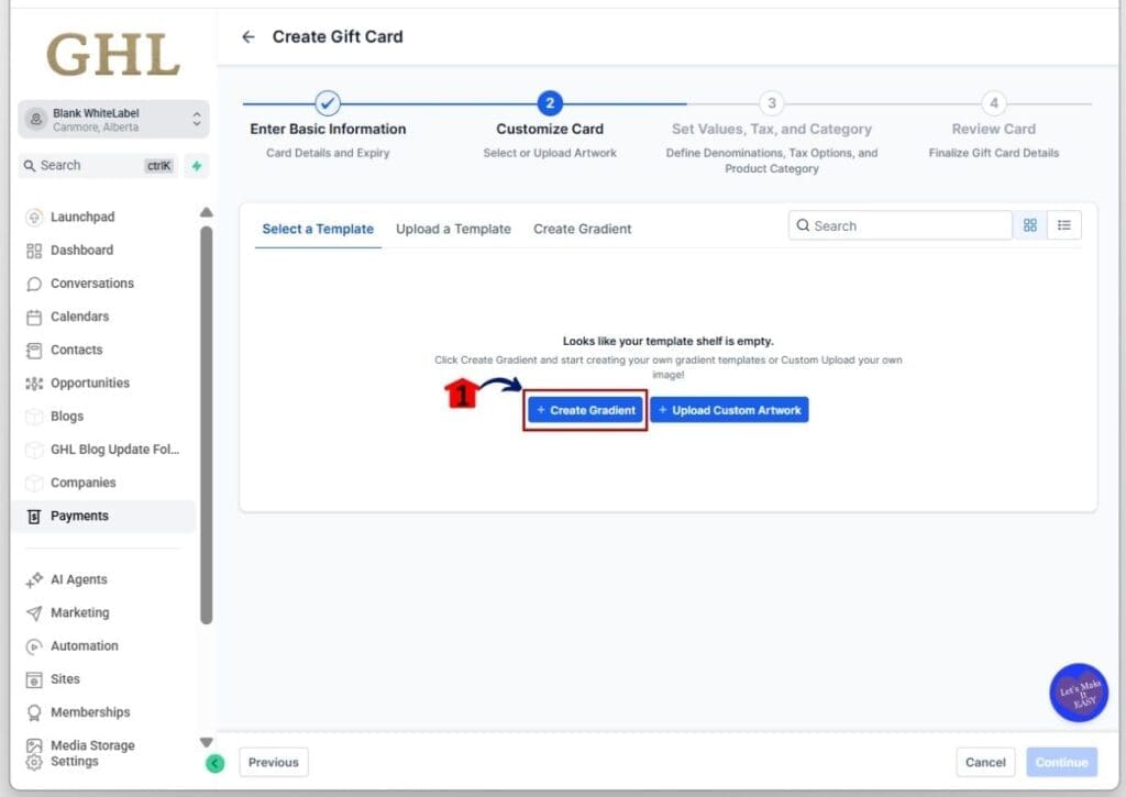 GoHighLevel Sell Gift Cards - Enter Gift Card Details