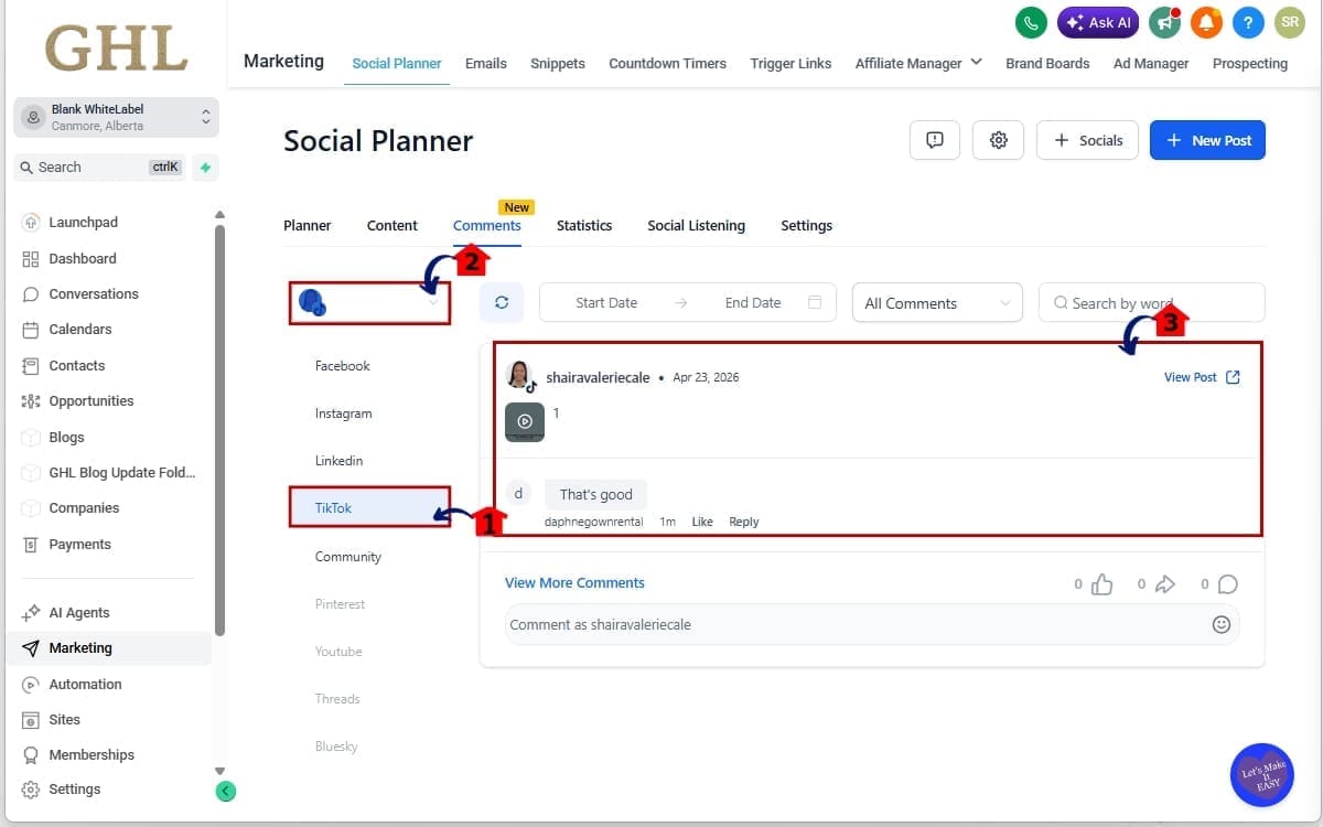 TikTok Comment Management
 - View TikTok Comments in Social Planner