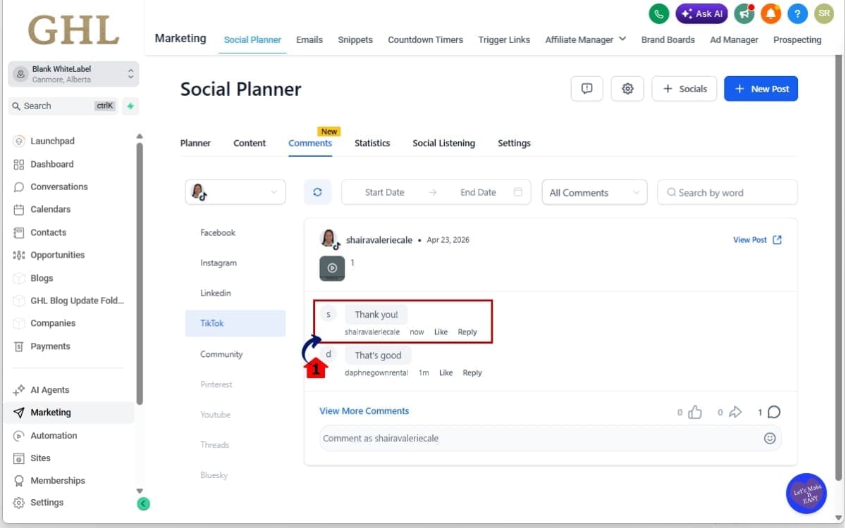 GoHighLevel TikTok Comment Management
 - Understand Platform Limitations in GHL