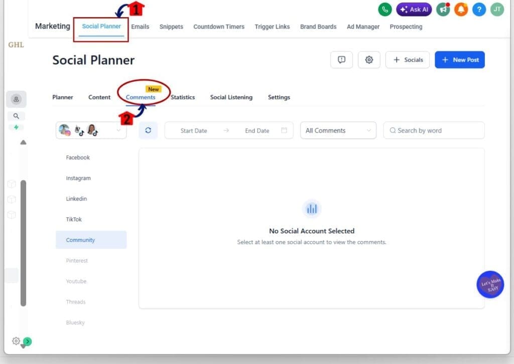 ghl unified comment inbox - open