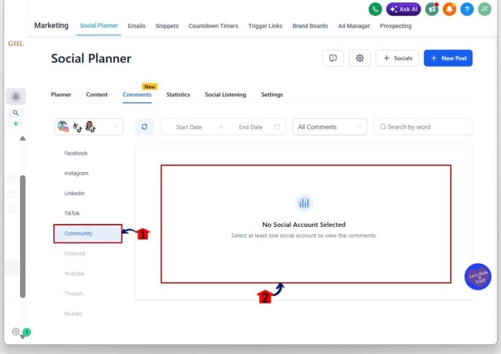 gohighlevel unified comment inbox - select