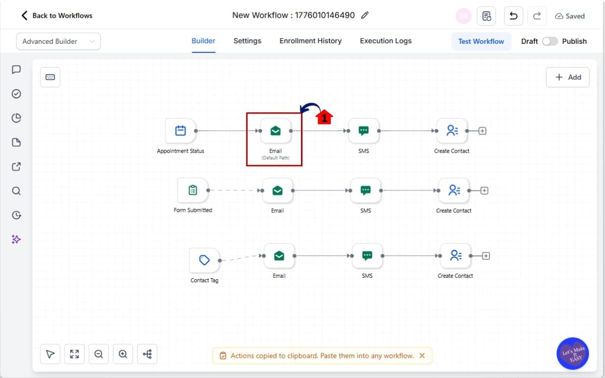 GHL Workflow Default Path
- Identify Parallel Branches and the Default Path