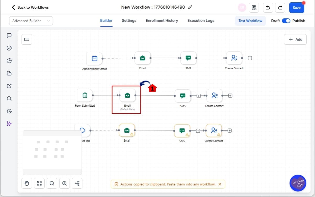 GoHighLevel Workflow Default Path
- Set a Branch as the Workflow Default Path